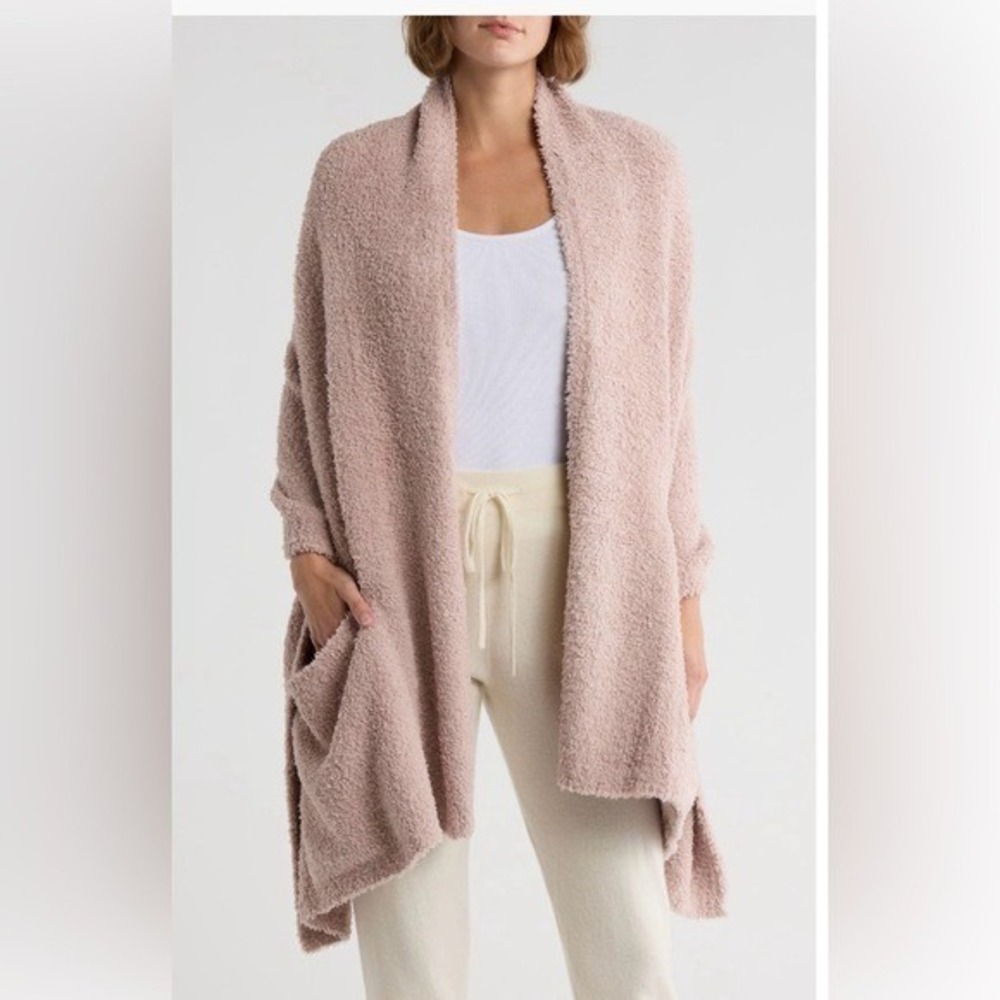 Barefoot Dreams CozyChic Travel Shawl Cardigan Sweater Dusty Mauve One Size NWT